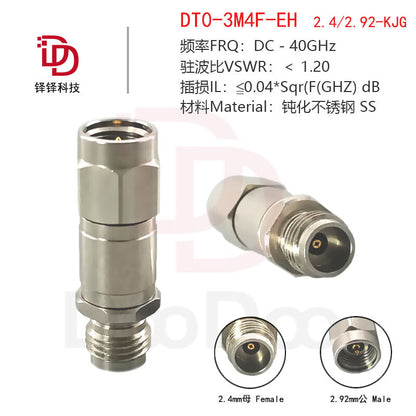 Duoduo Technology 2.4/2.92-KJG RF Adapter, 2.4mm Female to 2.92mm Male Series, Precision Type DC-40G DT0-3M4F-EH, 1 unit