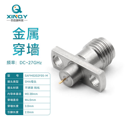 XINQY SMA-KFD Coaxial Connector 27G High Frequency Metal Through-Wall Female Flange Two-Hole Fixed Connector SAFM0202F05-M/2 pieces