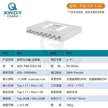 XINQY SMA RF Microstrip Power Divider 0.8/3GHz, 8-way GPS/GNSS Signal Distribution and Combiner 0.8-3GHz DC Blocking Model