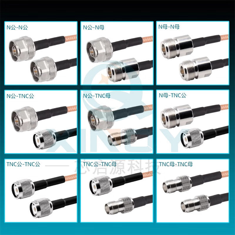 XINQY 6G RF cable, N to TNC connector extension cable RG58/RG142, double shielded, silver plated, N female to N female connector, length 0.2m.