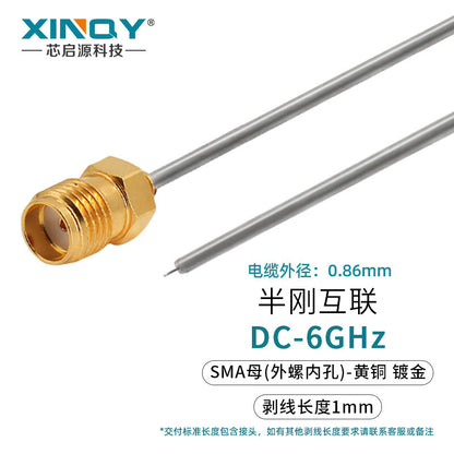 XINQY Board-End Soldering RF Extension Cable, 034 Semi-Steel Copper Tube Diameter, WIFI/IoT Test Module, SMA Female Connector (Gold-Plated Brass) - 1mm Stripped Wire, 0.1m Length