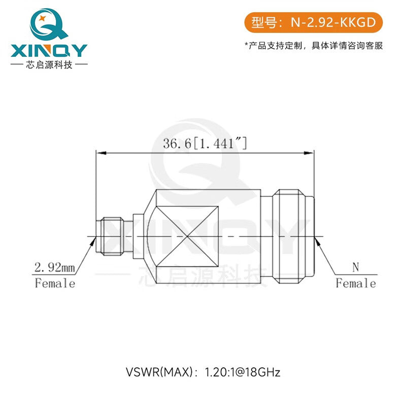 XINQY N-female to N-female adapter, network analyzer/testing, RF coaxial converter, N-female to 2.92mm male adapter.