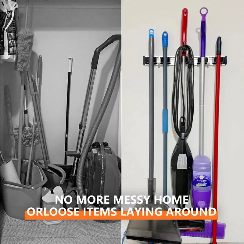 reliahom Broom Holder Wall Mount, 4 Racks with 5 Hooks 1 Pack 4R5H, Black [4]