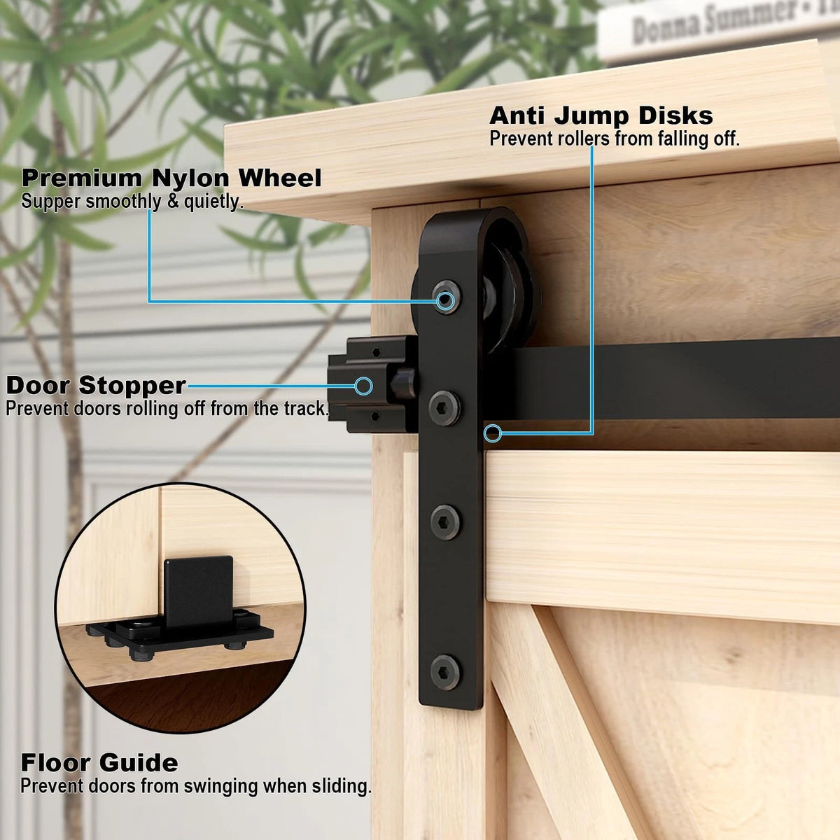 FLYVLIEG 6FT Mini Bypass Barn Door Hardware Kit for 2 6FT(2 doors), Black