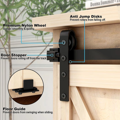 FLYVLIEG 6FT Mini Bypass Barn Door Hardware Kit for 2 6FT(2 doors), Black
