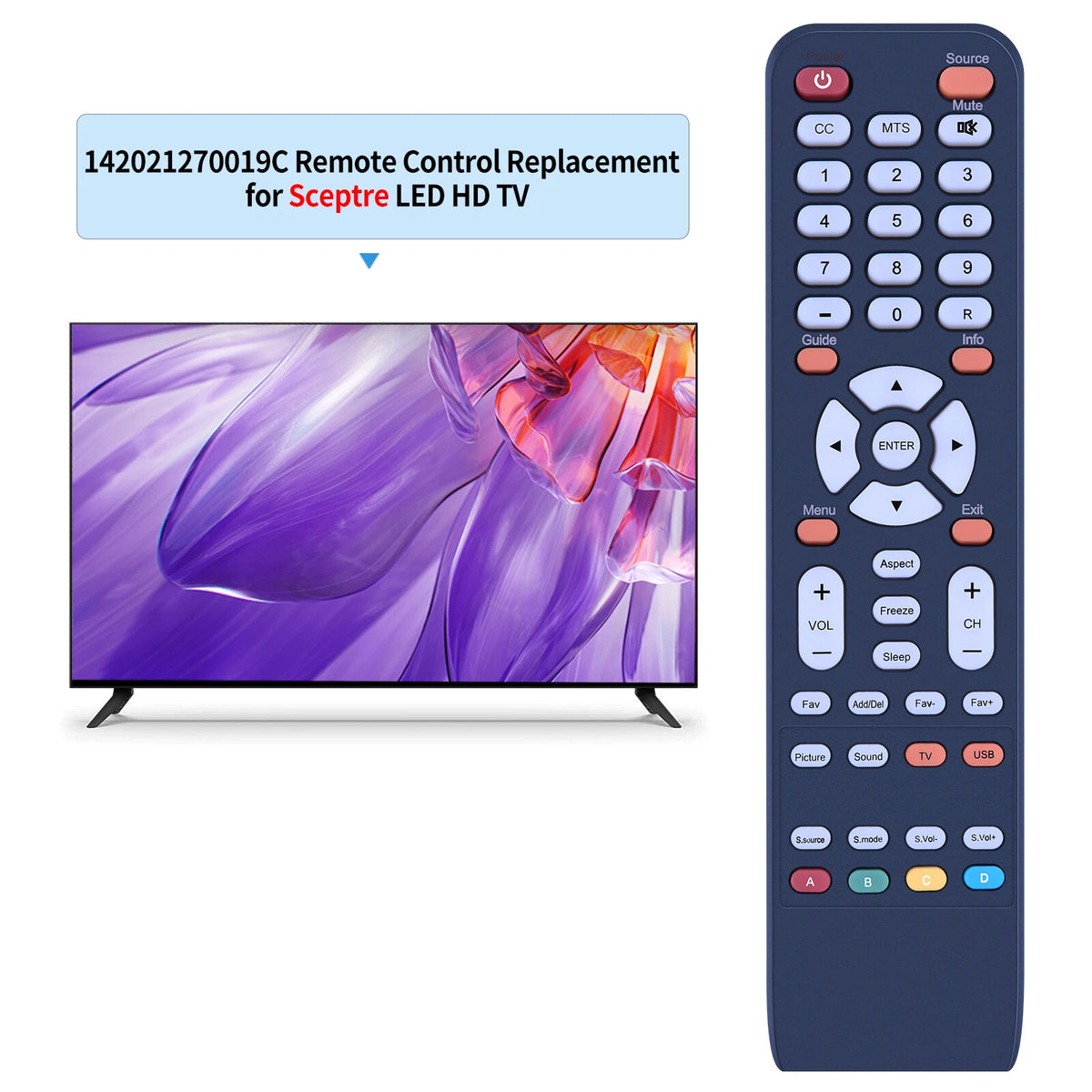 142021270019C Remote Control For Sceptre TV X325BV-FHDU X325BV-FHD E328BV-HDH