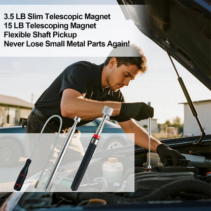 3-Pack Magnetic Pickup Tools 15 & 3.5 3 PCS (Telescoping & Bendable), Silver