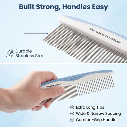 Metal Dog Combs for Grooming Matting, Doodle Large & Small (2-Pack), Blue