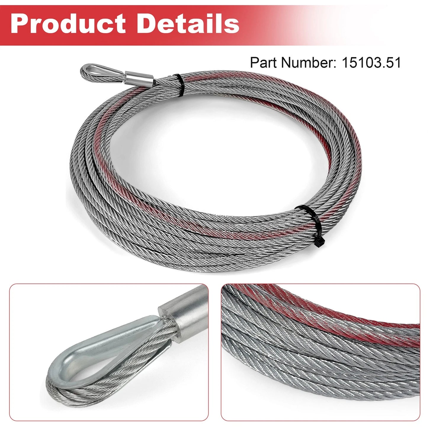 Winch Cable,3/16 Inch x50 feet 15103.51 for Yamaha ATV/UTV YXR45F,YXR66F,YXR700F