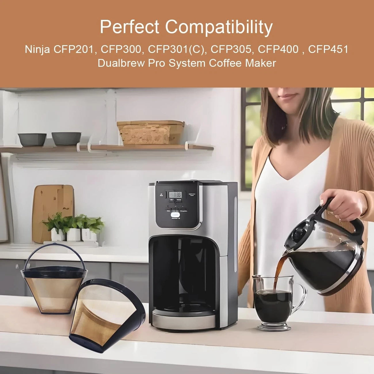 Ainreond 2Pcs Reusable Coffee Filter Basket, No.4 Cone one size, Black