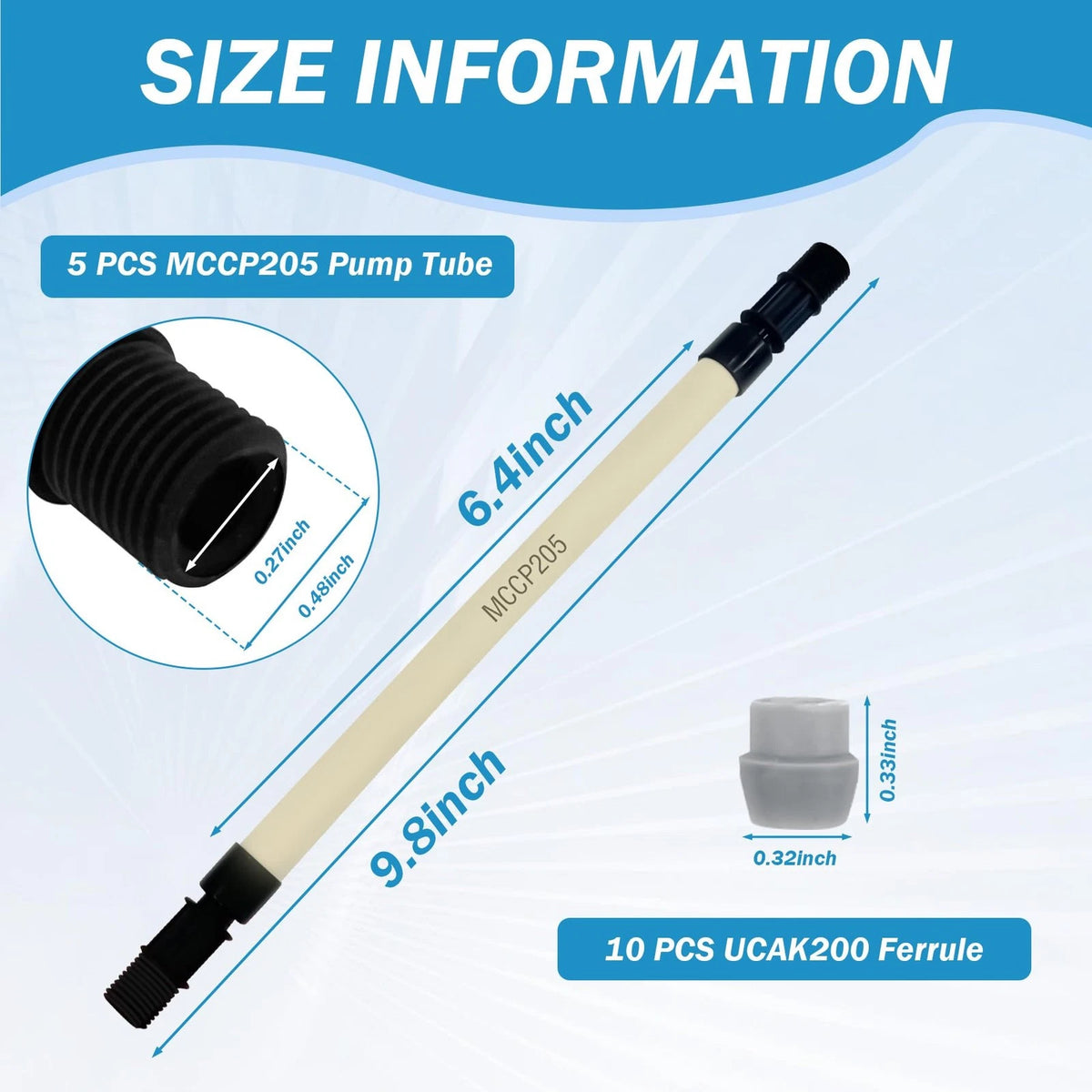5 Sets of MCCP205 Pump Tube & 1/4" UCAK200 Ferrule Replacement for Stenner...