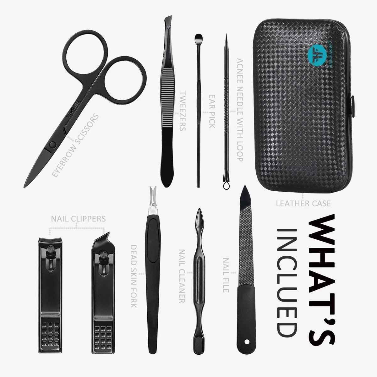 HANTEKAS Manicure Set 9 in 1 Stainless Steel, Nail Blue-big Clipper