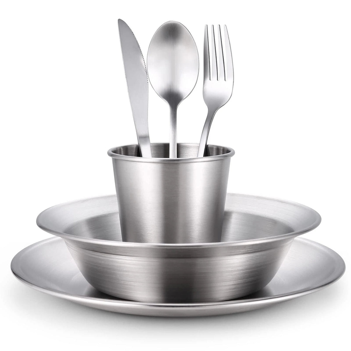 Odoland Stainless Steel Camping Mess Kit for Family & 1 1 Person Set, Silver