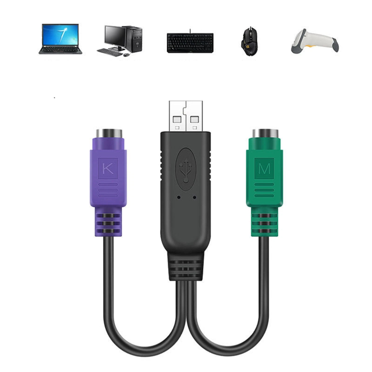 USB M to PS2 PS/2 F Extension Cable Y Splitter Connector For Keyboard Mouse