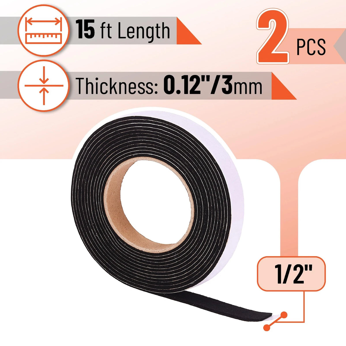 UNCO Smoker Gasket, 2 Pack, 15 ft, 1/2" x 1/2"x1/8" 15 Ft, 2 Black
