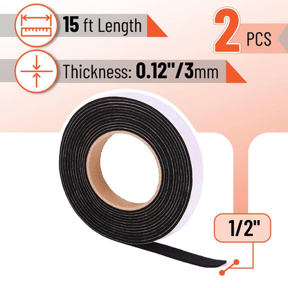 UNCO Smoker Gasket, 2 Pack, 15 ft, 1/2" x 1/2"x1/8" 15 Ft, 2 Black