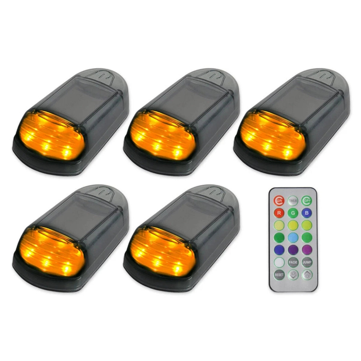 Wireless 5pcs LED Solar Cab Roof Lights With Remote For Trucks Amber Color