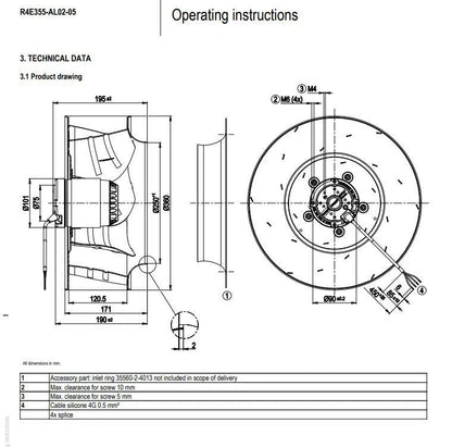 Ebmpapst Fan R4E355-AL02-05 Centrifugal Fan AC 230V ??355MM  FFU Dedicated Fan