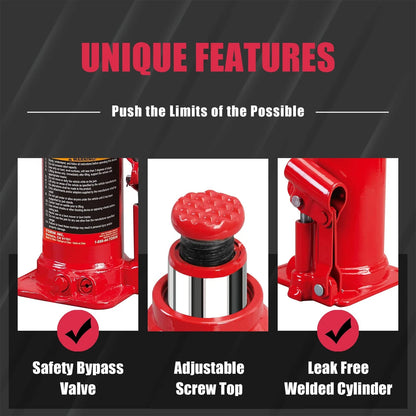 BIG RED T91003B Torin Hydraulic Welded Bottle Jack, 10 Ton 10 Ton, Red