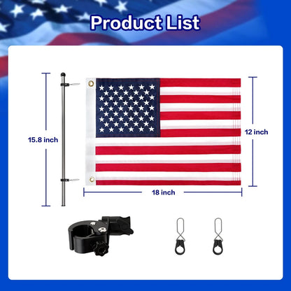 Golf Cart Flag Holder and Pole Kit, Adjustable 12" x 18", Black-1 Pack