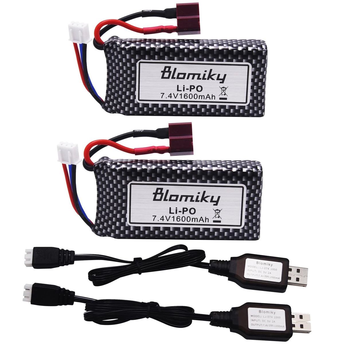 Blomiky 2 Pack 11.84Wh 7.4V 1600mAh Li-po Rechargeable Battery and USB Cable...