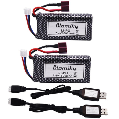 Blomiky 2 Pack 11.84Wh 7.4V 1600mAh Li-po Rechargeable Battery and USB Cable...