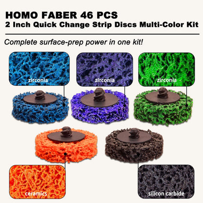HOMO FABER 46 PCS 2 Inch Quick Change Strip Discs Multi-Color Kit - Paint &...