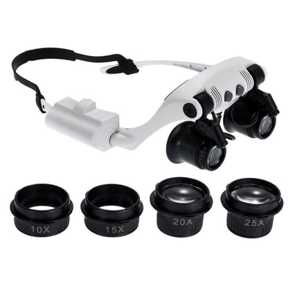 Double Eye Jewelry Watch Repair Magnifier Loupe Glasses W/ LED Light 8 Lens