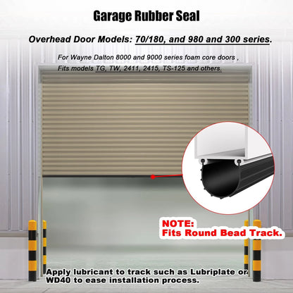 Replacement Wayne Dalton Garage Door Bottom Weather Seal 20 Feet, Black