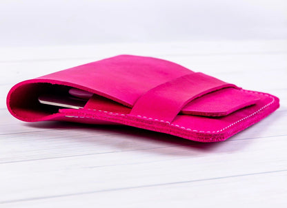 Leather Manicure Set Case Grooming Kit Organizer (Fuchsia) 5" x 5.1", Fuchsia