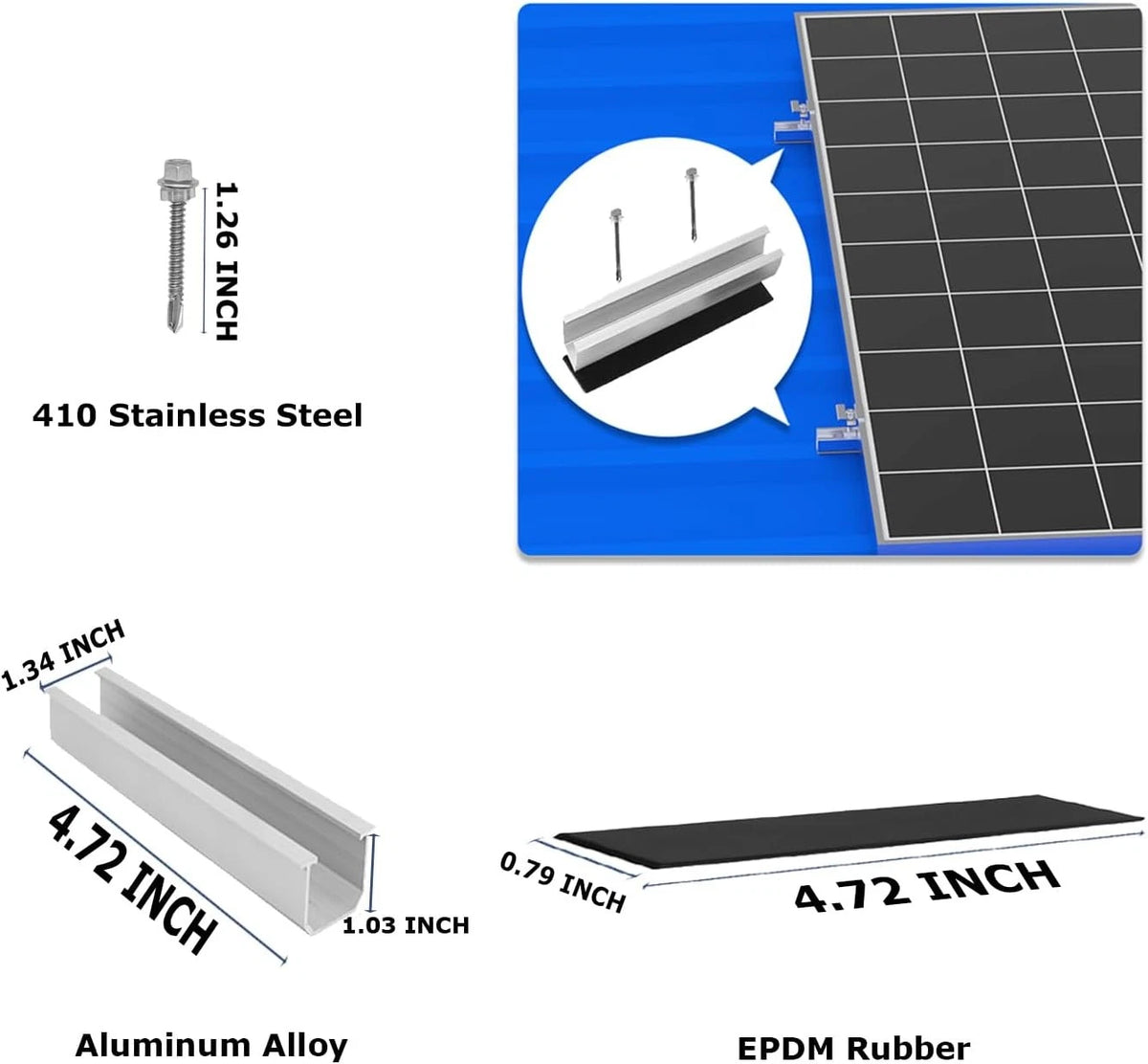 Solar Panel Mounting Brackets, Roof Mount Kit, Rails and Clamps 4pc-panel