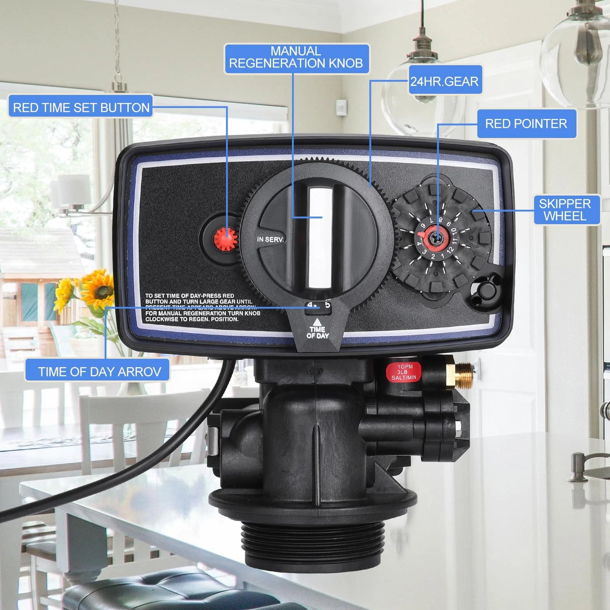 CHENNTAI 5600 Water Filter Control Valve,12 Day Cycle Timer,3W Backwash Black