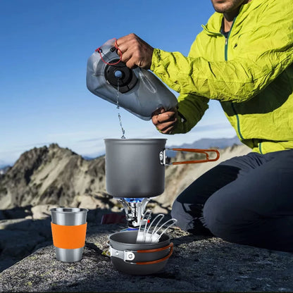 Odoland Camping Cookware Stove Set with 1.2L/0.6L Pot and Standard, Orange