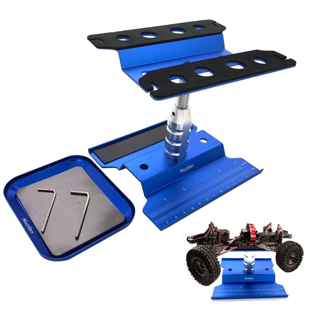 Nuofan RC Car Work Stand Aluminum Repair 140Mm X 134Mm X 64-90Mm, Blue