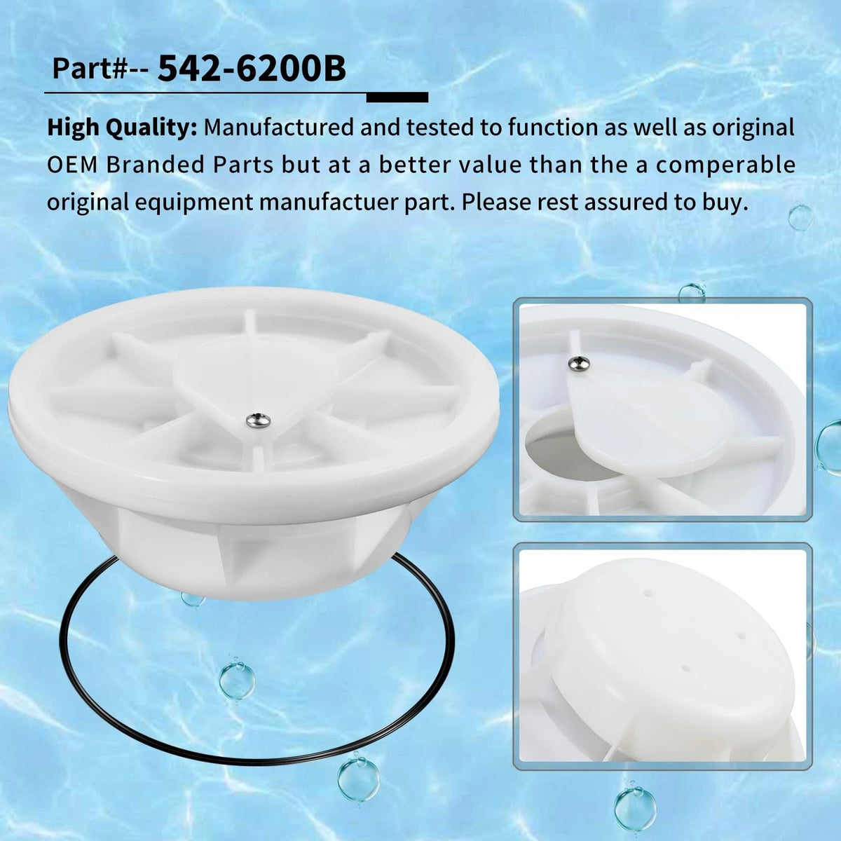 Vsttar 542-6200B Plastic Equalizer Skimmer Float Valve Assembly with O-Ring,...