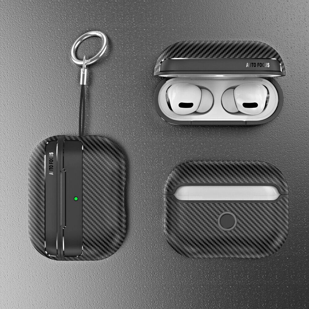 Shockproof Carbon Fiber Pattern Keychain Case Cover For Apple Airpods Pro 2nd