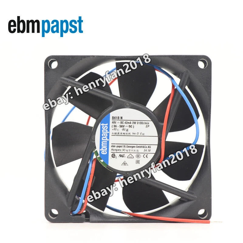 Ebmpapst 8418N Axial Fan DC 48V 42mA 2.0W 80*80*25MM 2-wire 3100RPM Cooling Fan