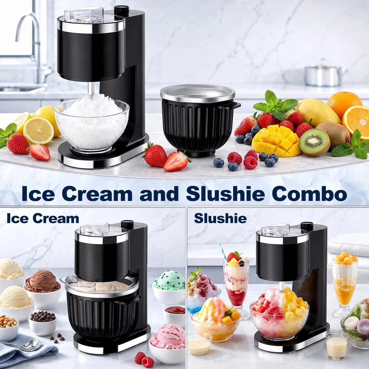 Ice Cream Maker & Shaved Machine, 2-in-1 Slushie Machine General, Black
