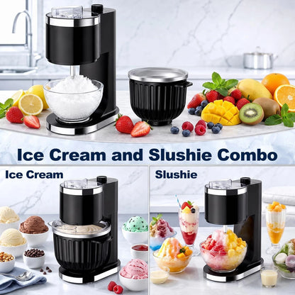 Ice Cream Maker & Shaved Machine, 2-in-1 Slushie Machine General, Black