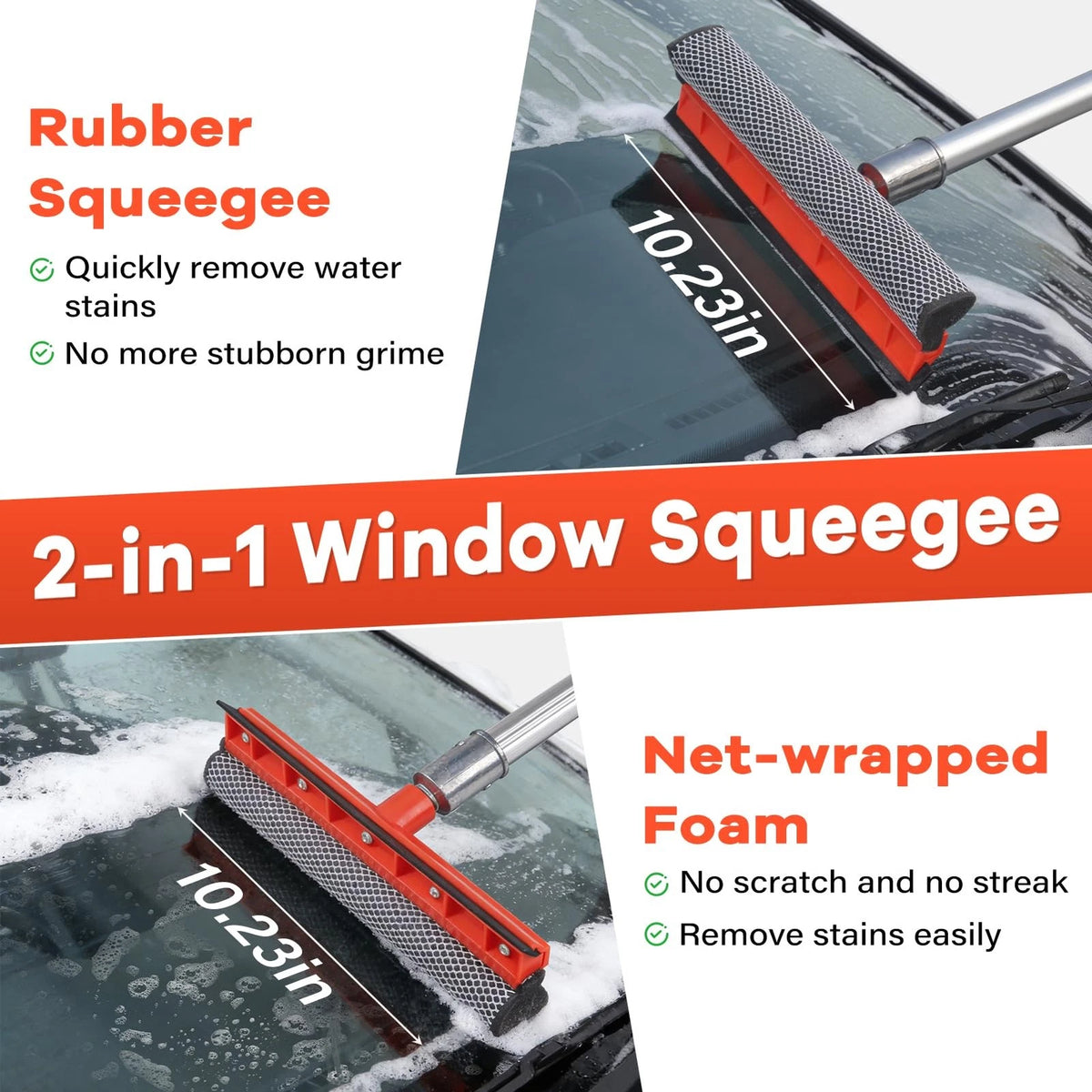ACTREY Car Wash Brush with Long Handle,Car Clean 6-in-1 Kit, Orange