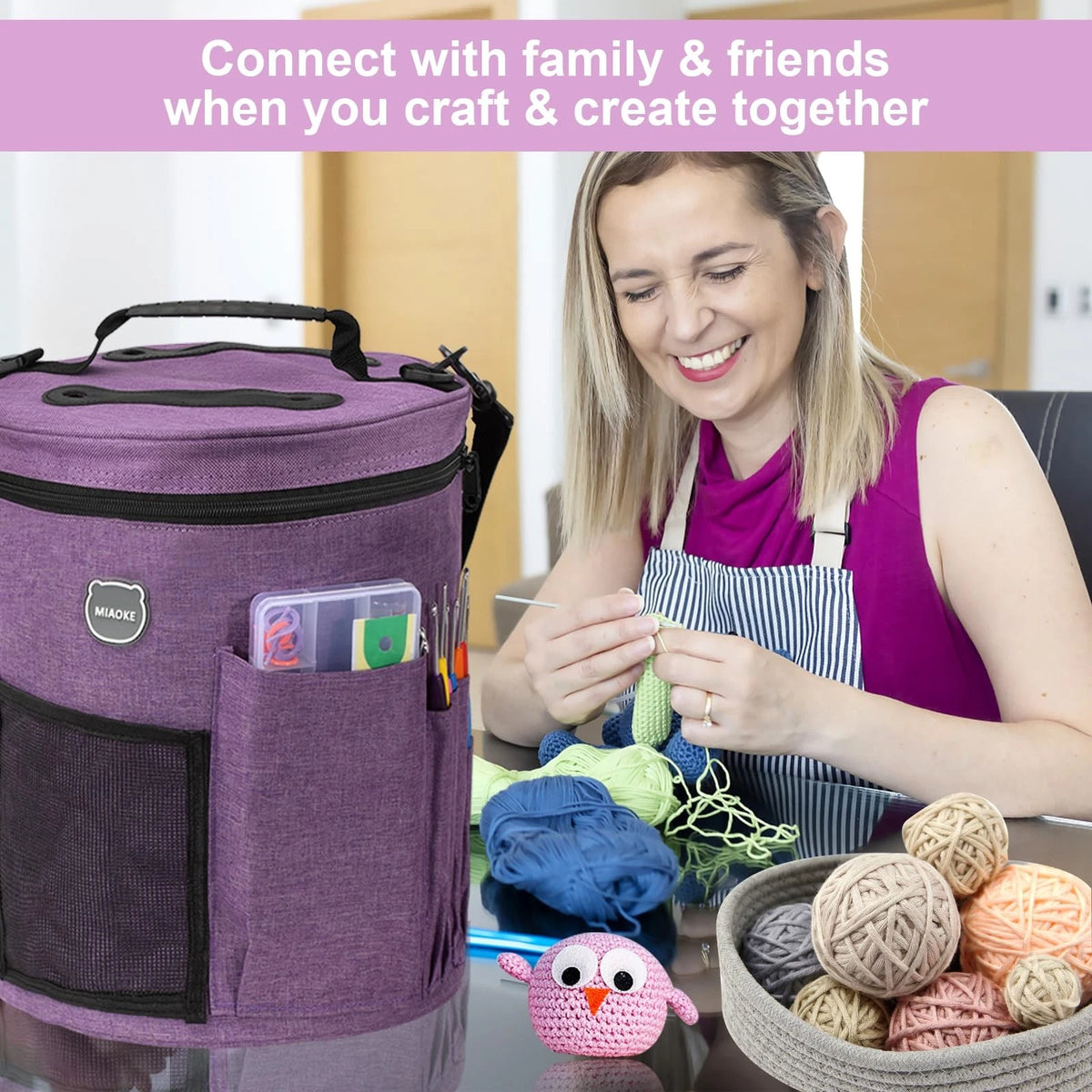 MIAOKE 79pc Crochet Kit, Large Knitting Bag Yarn Storage Large, purple