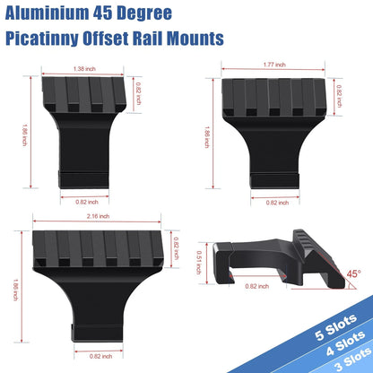LONSEL 45° Picatinny Offset Rail Mount, 3 4 5 Slots 45 Degree Black