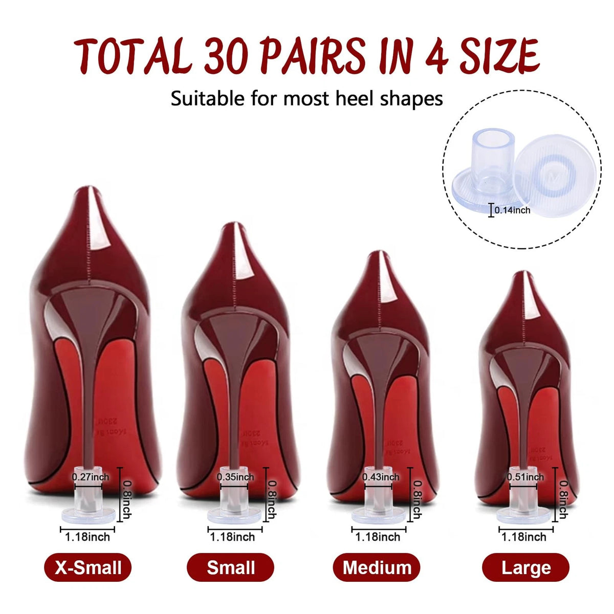 30 Pairs 4 Sizes Heel Protectors for Grass, High 4 Available, Clear