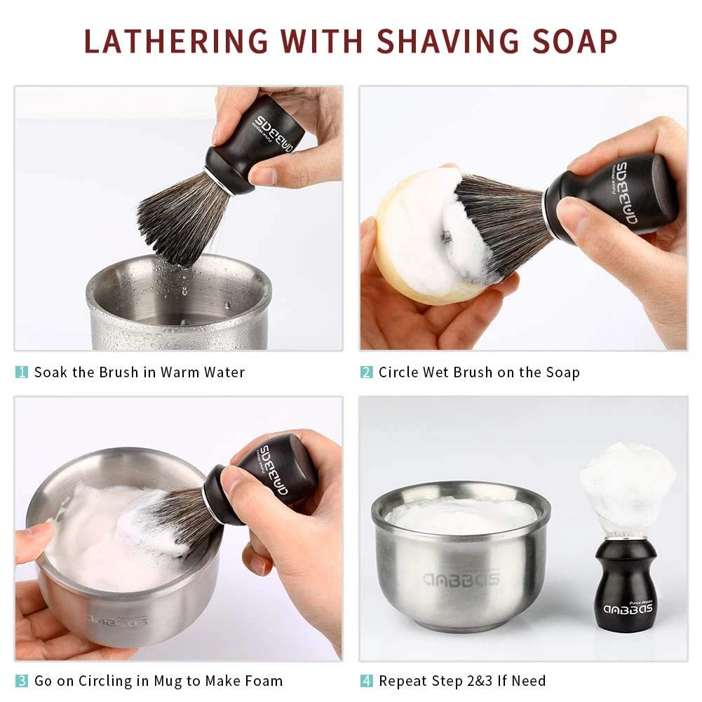 Synthetic Badger Shaving Brush Kit with Travel Tube and Stand for Men Ebony