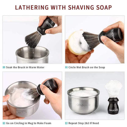 Synthetic Badger Shaving Brush Kit with Travel Tube and Stand for Men Ebony