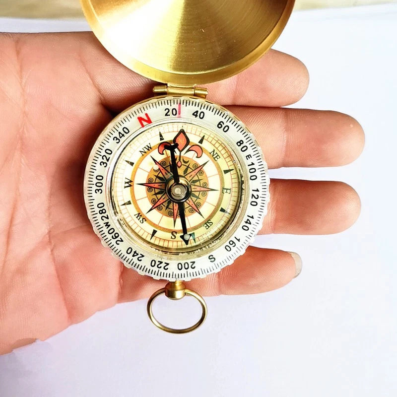 Outdoor Camping Luminous Brass Pocket Watch Style Military Army Compass Keychain