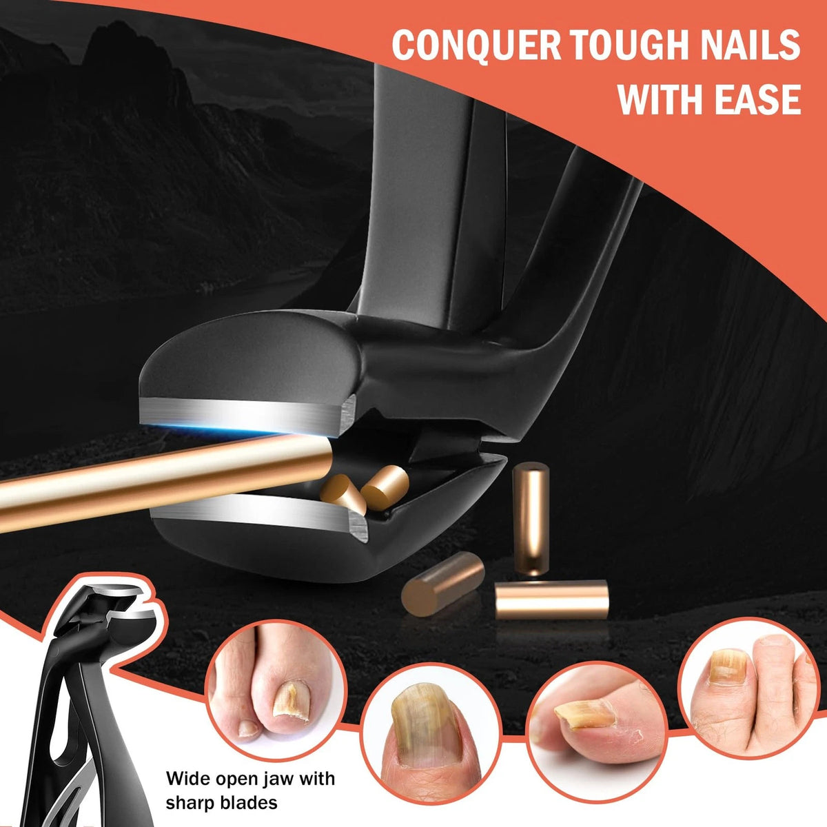 BEZOX Angled Head Toe Nail Clippers for Seniors Thick Small, Sand Black