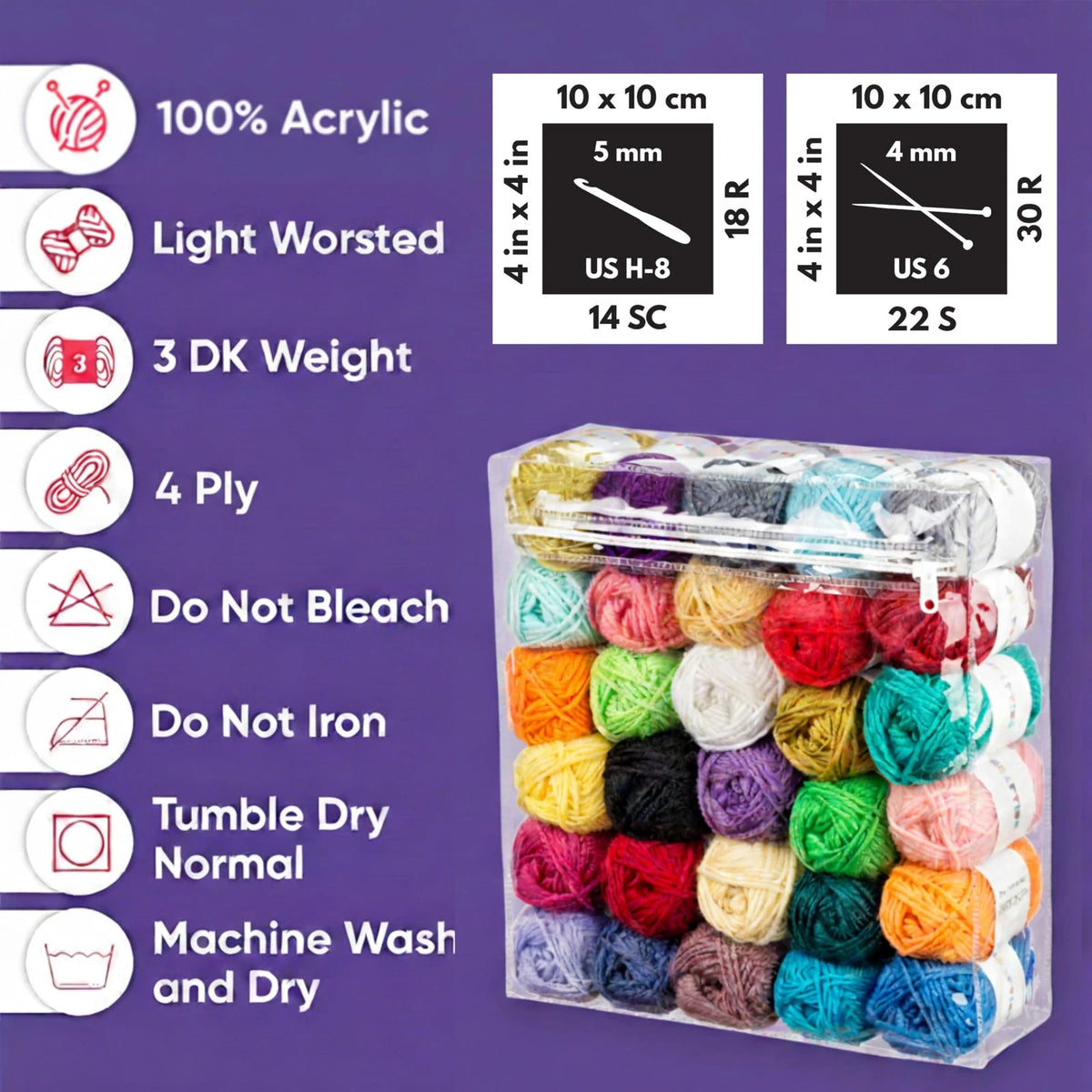 CRAFTISS 30 of 20g/0.7Oz Acrylic Yarn Mini Skeins - 1300 30x20g, Multicolor