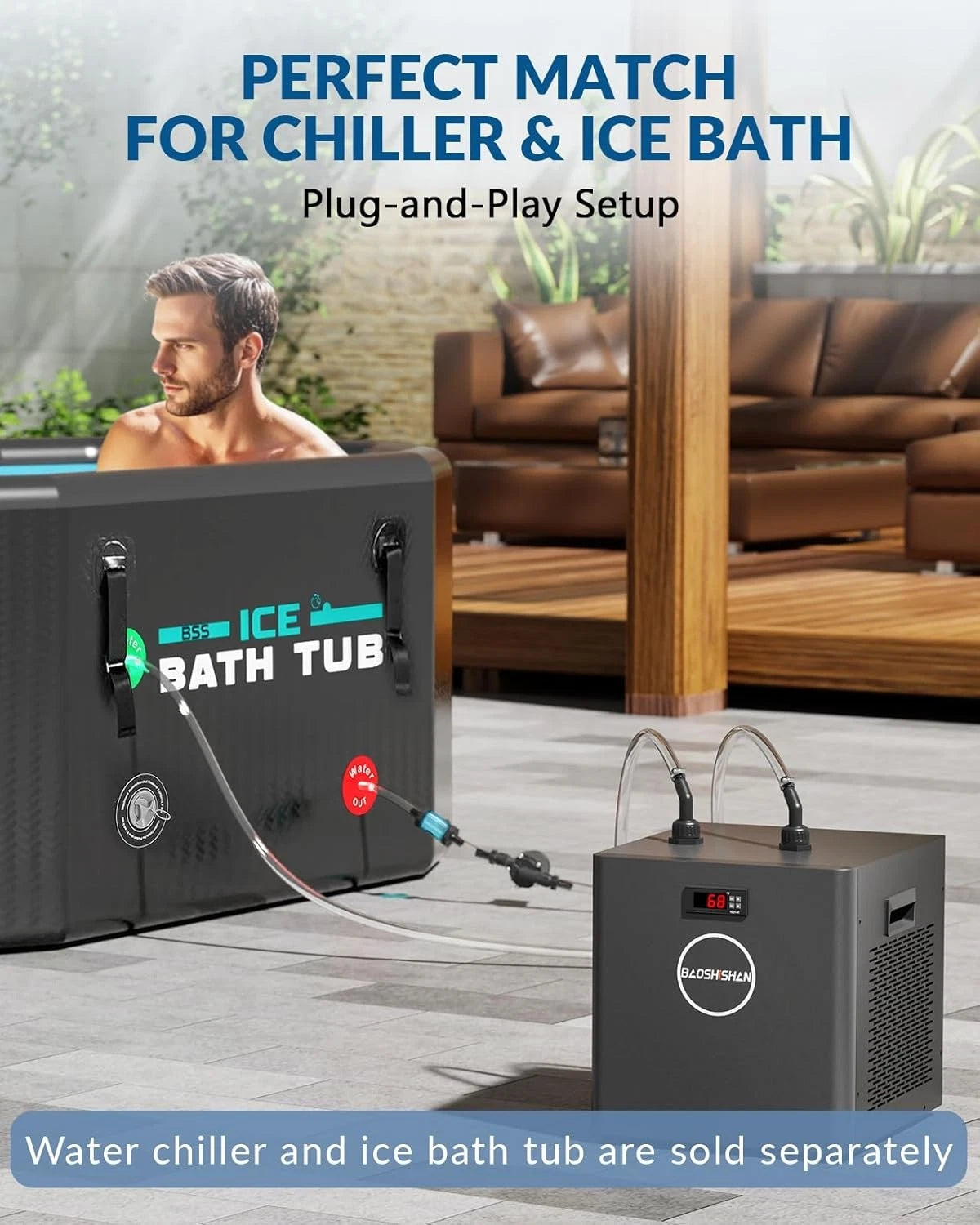 BAOSHISHAN Ice Bath Accessories Kit, Cold Plunge Kit with 317GPH Black