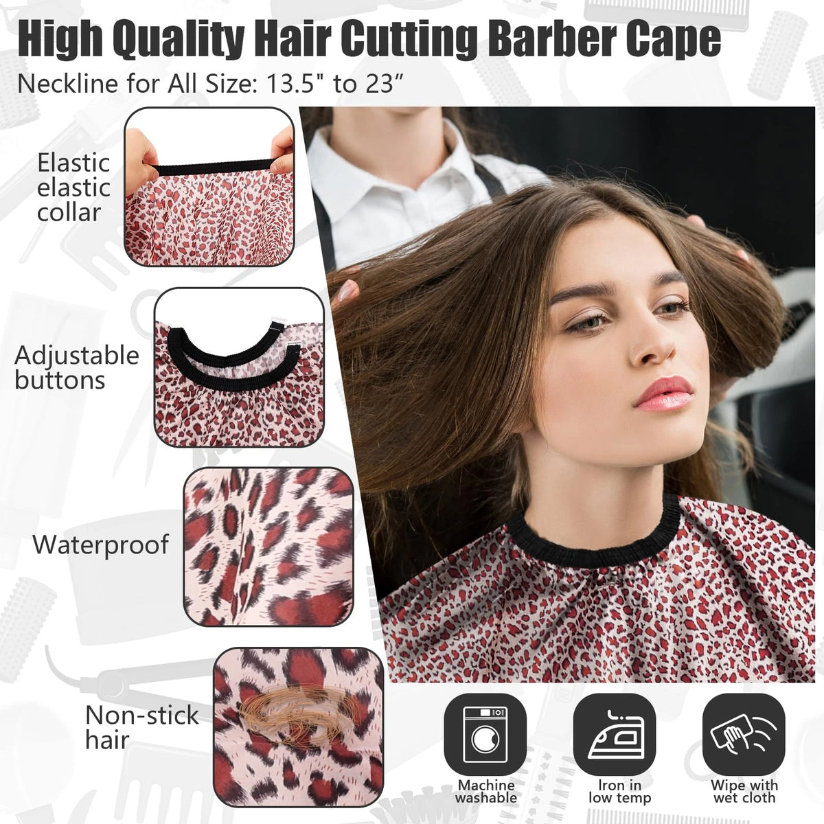 NICEMOVIC 10 in 1 Hair Cutting Barber Cape with Neck Standard, Leopard Print